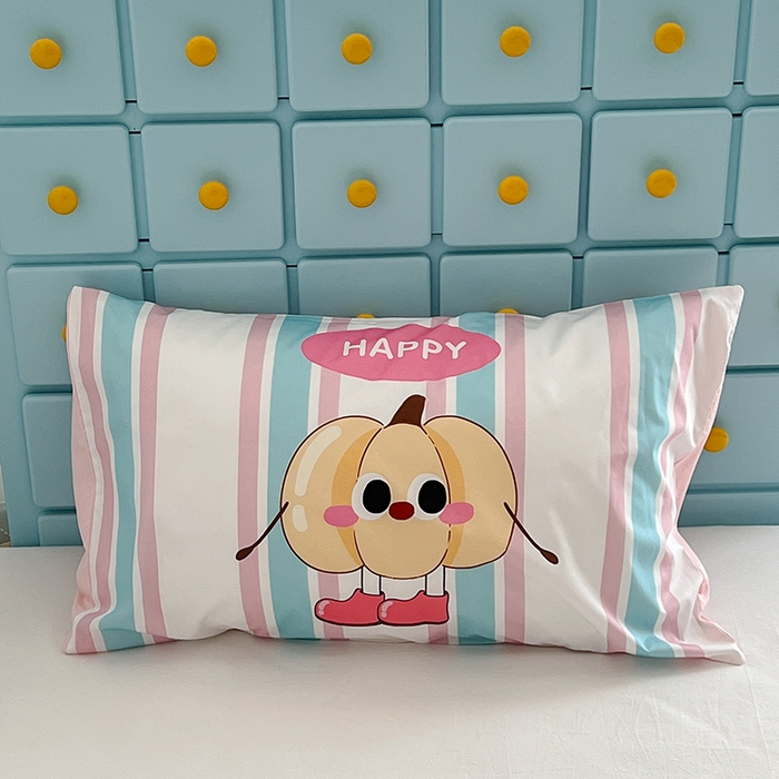 91家纺网 家纺一手货源 找家纺 昔可家纺 2024新款数码印花单品枕套系列-卡通系列 彩条南瓜