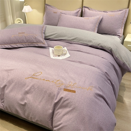 91家纺网 家纺一手货源 找家纺 （总）菲梵 2025新款纯色双拼全棉加厚磨毛刺绣款-四件套（提供买家秀）