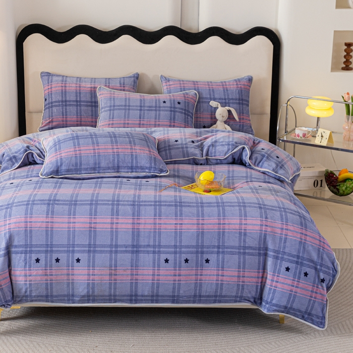 91家纺网 家纺一手货源 找家纺 欧喜璐 2024年新款 8.5-9.5斤加厚牛奶绒金貂绒法莱绒四件套单被套 简约