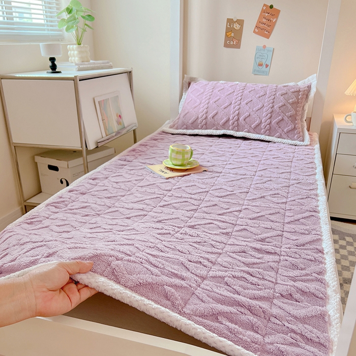 91家纺网 家纺一手货源 找家纺 贝拉梦家纺 2024新款塔肤绒牛奶绒纯色学生宿舍夹棉软床垫子护床垫 暮山紫