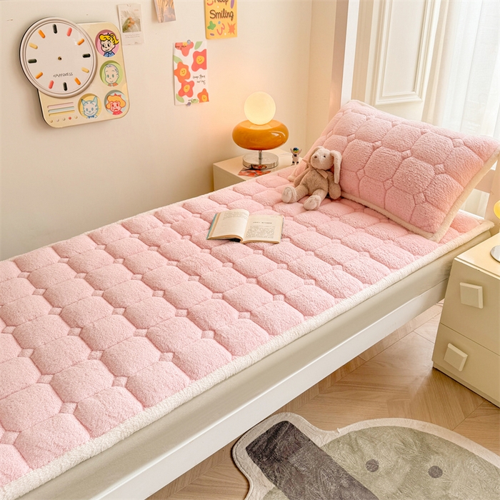 91家纺网 家纺一手货源 找家纺 雯豆家纺 2024新品泰迪绒学生床垫宿舍床褥子加厚上下铺北极绒床护垫 泰迪绒床褥-玉粉