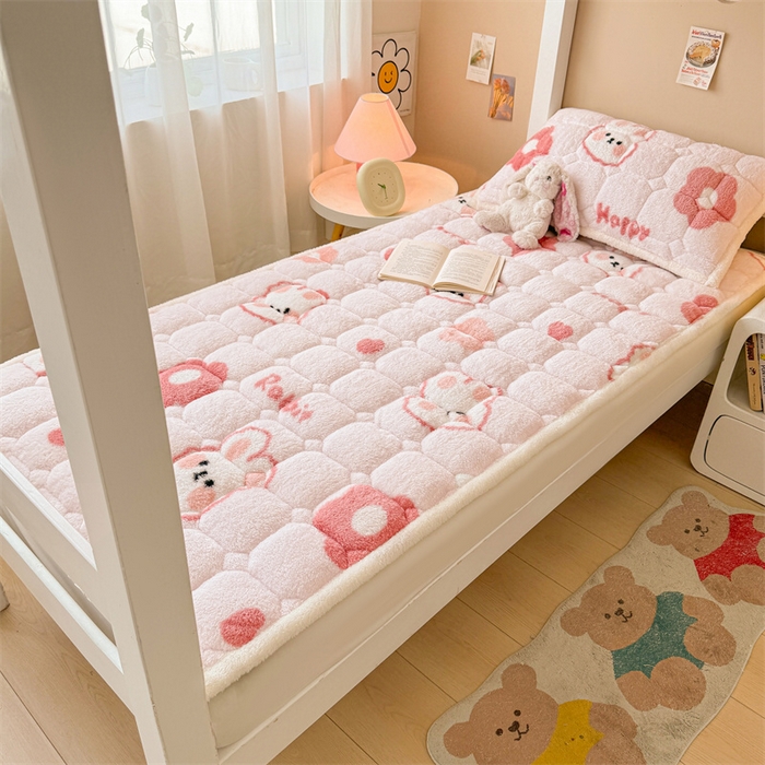 91家纺网 家纺一手货源 找家纺 雯豆家纺 2024新品泰迪绒学生床垫宿舍床褥子加厚上下铺北极绒床护垫 泰迪绒床褥-浪漫兔