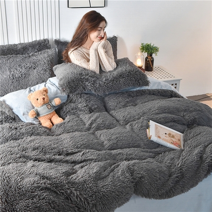 鑫喜莱 2024新款长毛绒四件套 深灰