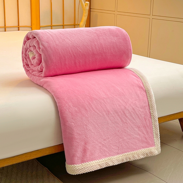 91家纺网 家纺一手货源 找家纺 千荨 2024新款亲肤舒适高克重双面牛奶绒纯色毛毯 牛奶绒-霓虹粉