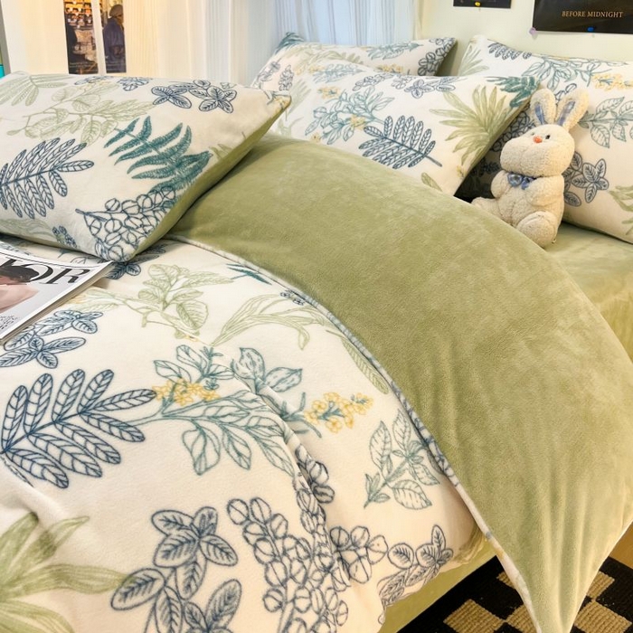 91家纺网 家纺一手货源 找家纺 2024新款原创小清新牛奶绒印花四件套 元气森林