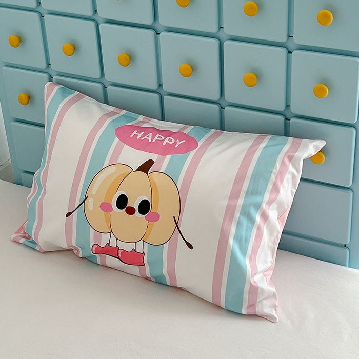 91家纺网 家纺一手货源 找家纺 昔可家纺 2024新款数码印花单品枕套系列-卡通系列 彩条南瓜