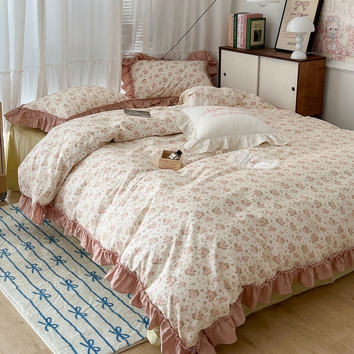 91家纺网 家纺一手货源 找家纺 昔可家纺 2024新款双层纱贴边全棉四件套 歌德花镜