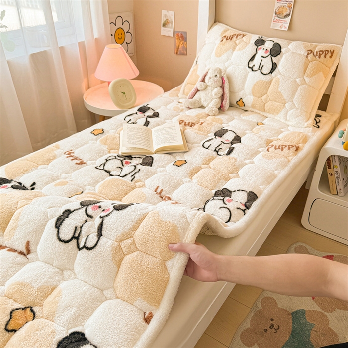 91家纺网 家纺一手货源 找家纺 雯豆家纺 2024新品泰迪绒学生床垫宿舍床褥子加厚上下铺北极绒床护垫 泰迪绒床褥-顽皮狗-咖