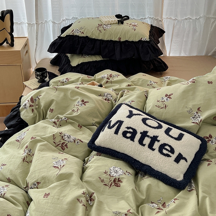 91家纺网 家纺一手货源 找家纺 昔可家纺 2024黑色贴边花边全棉款四件套 海瑟薇