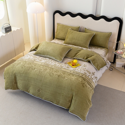 91家纺网 家纺一手货源 找家纺 欧喜璐 2024年新款 8.5-9.5斤加厚牛奶绒金貂绒法莱绒四件套单被套 花团锦簇