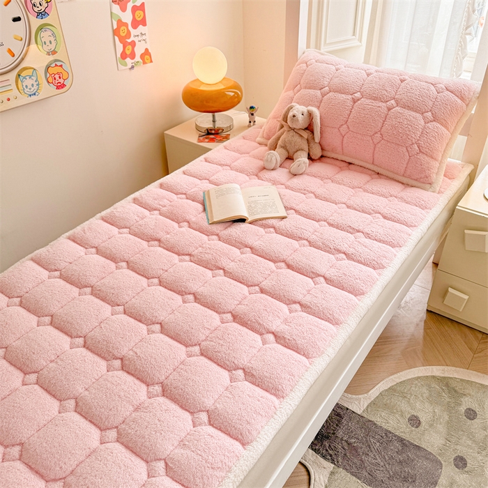 91家纺网 家纺一手货源 找家纺 雯豆家纺 2024新品泰迪绒学生床垫宿舍床褥子加厚上下铺北极绒床护垫 泰迪绒床褥-玉粉