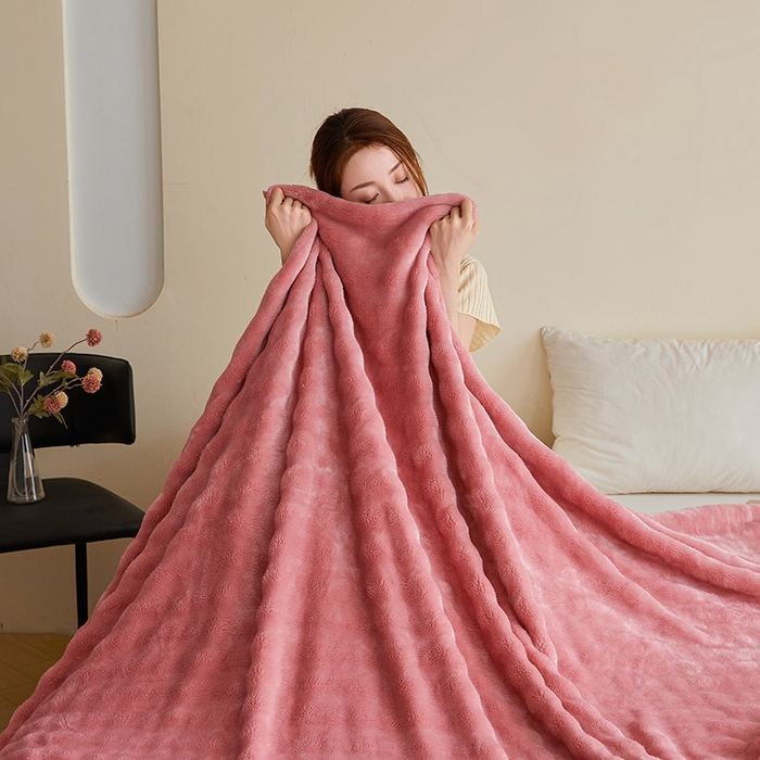 91家纺网 家纺一手货源 找家纺 千荨 2024新款高克重兔绒泡泡系列毛毯 泡泡-豆沙