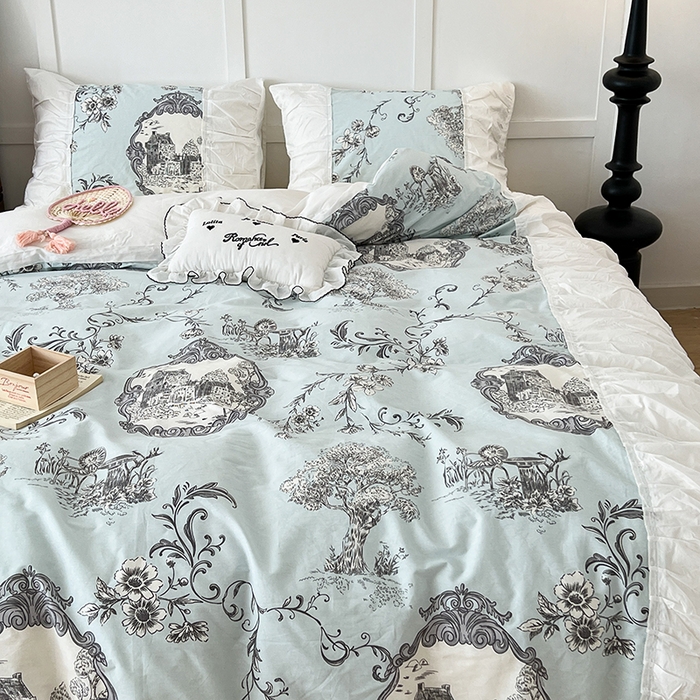 91家纺网 家纺一手货源 找家纺 昔可家纺 2024新款韩版花边工艺款四件套 复古城堡