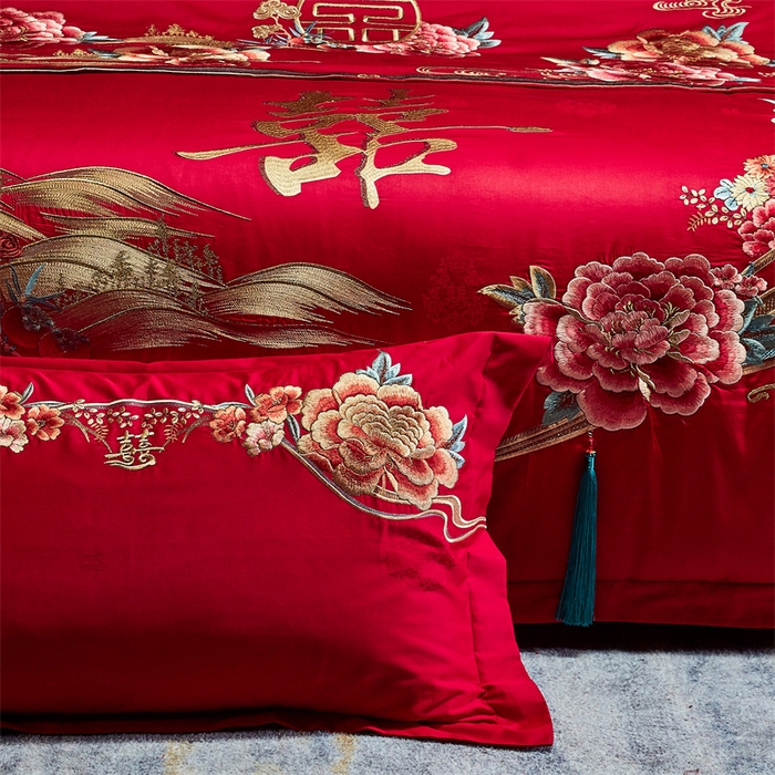 91家纺网 家纺一手货源 找家纺 宏羽纺家纺 2024新款高支高密纯棉提花婚庆套件系列（控价680）富贵牡丹