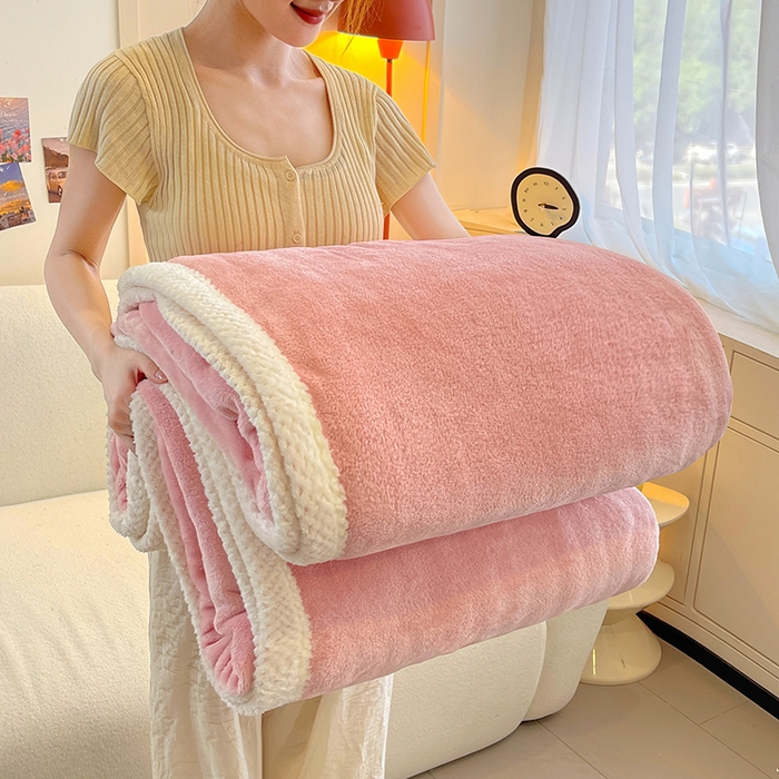 91家纺网 家纺一手货源 找家纺 千荨 2024新款亲肤舒适高克重双面牛奶绒纯色毛毯 牛奶绒-粉玉
