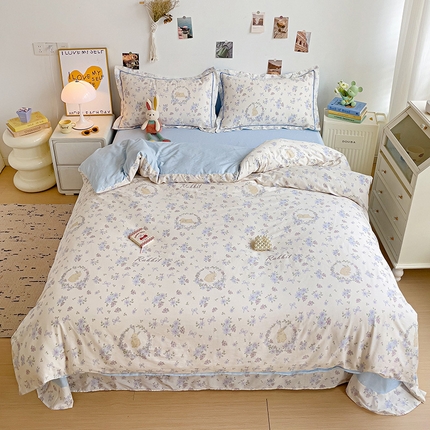 91家纺网 家纺一手货源 找家纺 （总）乐童家纺 2024新款直播热款13070纯棉印花吊边款一字绣四件套（十一）