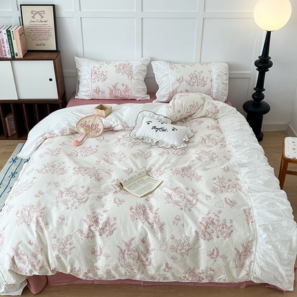 91家纺网 家纺一手货源 找家纺 （总）昔可家纺 2024新款韩版花边工艺款四件套