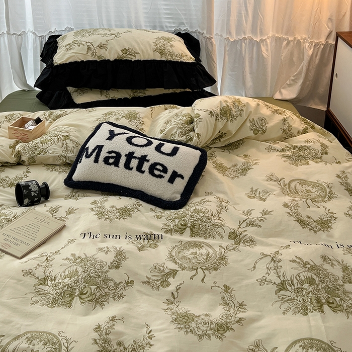 91家纺网 家纺一手货源 找家纺 昔可家纺 2024黑色贴边花边全棉款四件套 复古法式庄园