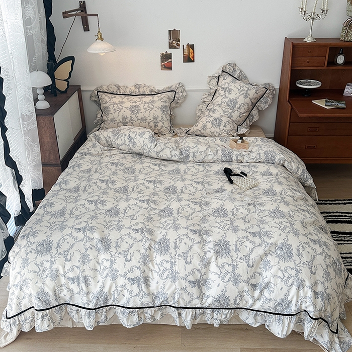 91家纺网 家纺一手货源 找家纺 昔可家纺 2024法式复古工艺花边款四件套 塞纳河畔