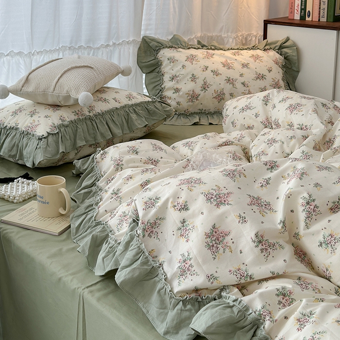 91家纺网 家纺一手货源 找家纺 昔可家纺 2024新款双层纱贴边全棉四件套 山野茉莉