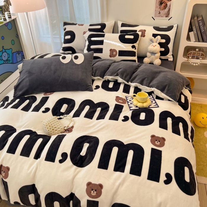 91家纺网 家纺一手货源 找家纺 2024新款原创小清新牛奶绒印花四件套 巧克力豆