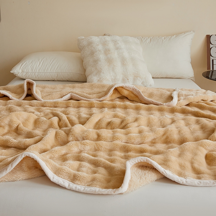 91家纺网 家纺一手货源 找家纺 千荨 2024新款高克重兔绒泡泡系列毛毯 泡泡-卡其