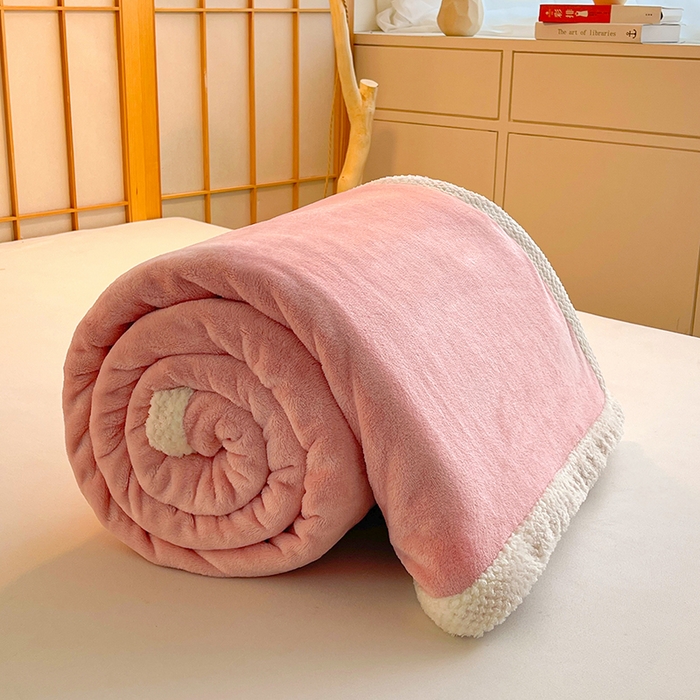 91家纺网 家纺一手货源 找家纺 千荨 2024新款亲肤舒适高克重双面牛奶绒纯色毛毯 牛奶绒-粉玉
