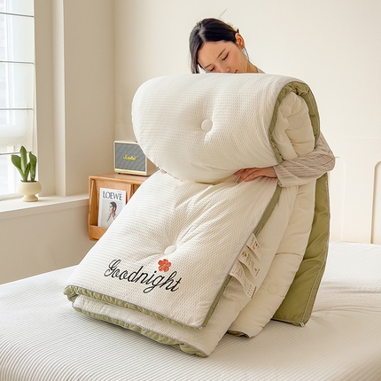 91家纺网 家纺一手货源 找家纺 （总）缦纱 2024新款双面纯色刺绣冬被被子被芯