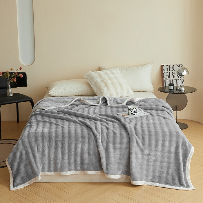 91家纺网 家纺一手货源 找家纺 千荨 2024新款高克重兔绒泡泡系列毛毯 泡泡-烟灰