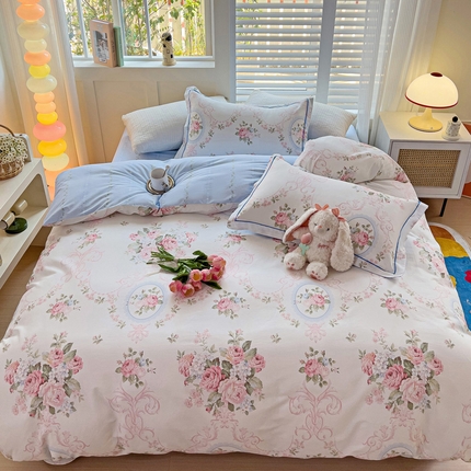 91家纺网 家纺一手货源 找家纺 （总）乐童家纺 2024新款直播热款13070纯棉印花吊边款一字绣四件套（十一）