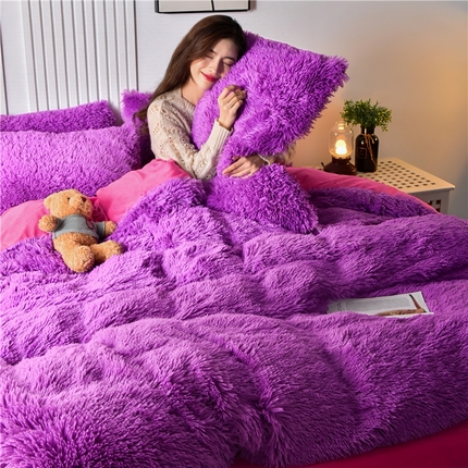 鑫喜莱 2024新款长毛绒四件套 雪青玫红