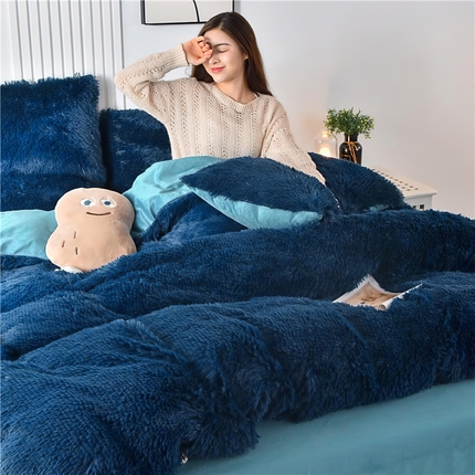鑫喜莱 2024新款长毛绒四件套 藏青