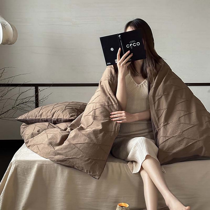 91家纺网 家纺一手货源 找家纺 2024新款全棉提花四件套-V克托瑞 可可棕