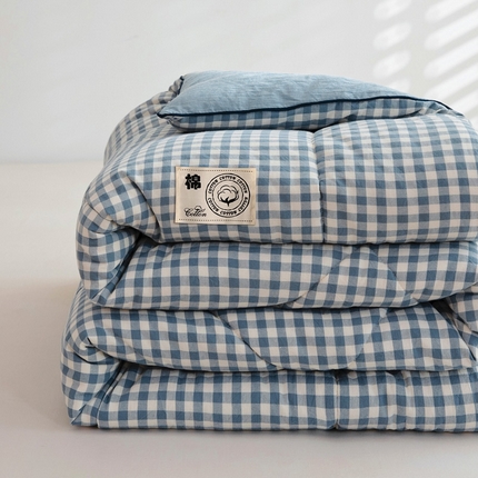 91家纺网 家纺一手货源 找家纺 鑫棉坊 2024新款A类全棉色织棉花冬被 蓝小格