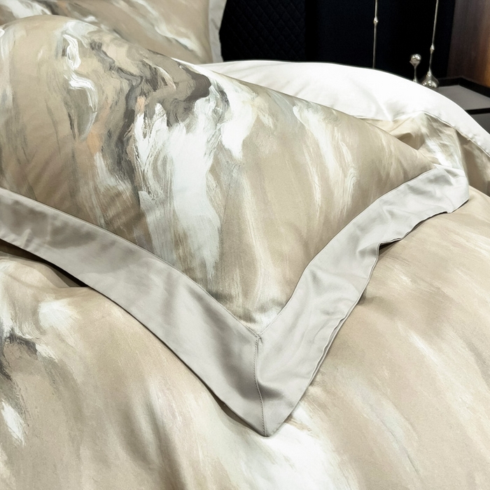 91家纺网 家纺一手货源 找家纺 氧家 2024新款数码印花天丝磨毛艾阳绒四件套 云汉卡其