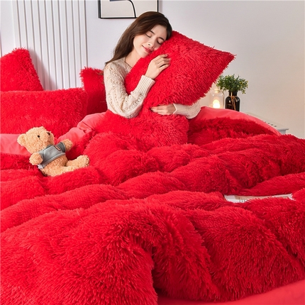 鑫喜莱 2024新款长毛绒四件套 大红