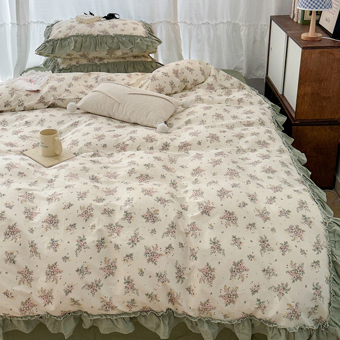 91家纺网 家纺一手货源 找家纺 昔可家纺 2024新款双层纱贴边全棉四件套 山野茉莉