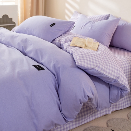 卧趣家纺 2024秋冬新品全棉磨毛贴标款四件套简约无印风系列风格一 简兮-紫