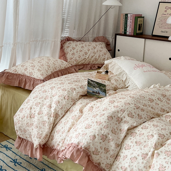 91家纺网 家纺一手货源 找家纺 昔可家纺 2024新款双层纱贴边全棉四件套 歌德花镜