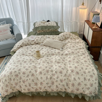 91家纺网 家纺一手货源 找家纺 （总）昔可家纺 2024新款双层纱贴边全棉四件套