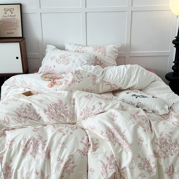 91家纺网 家纺一手货源 找家纺 昔可家纺 2024新款韩版花边工艺款四件套 复古素描花边