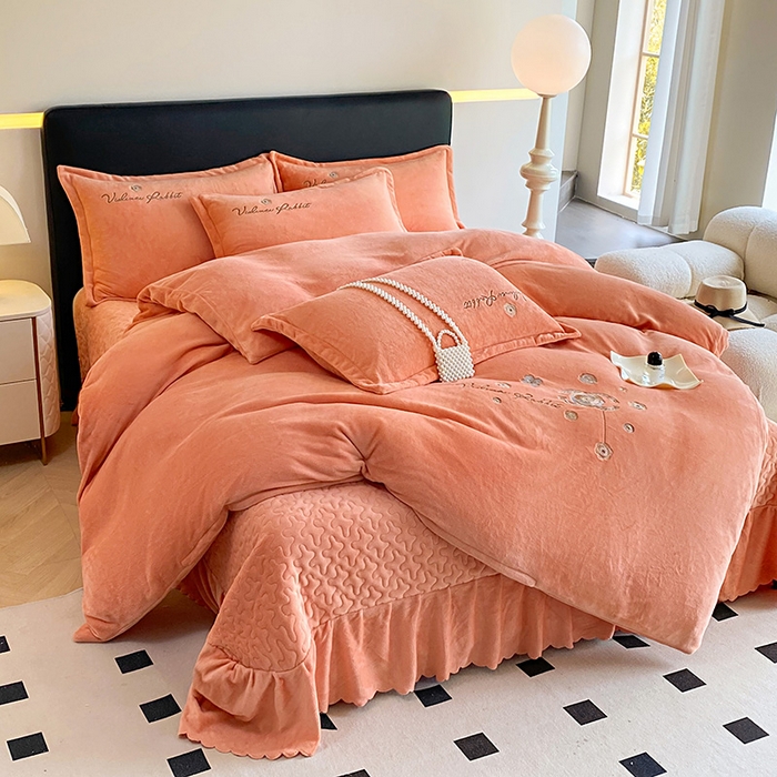 91家纺网 家纺一手货源 找家纺 陌乘坊家纺 2024新款牛奶绒床盖款四件套-香奈 香奈-爱玛橙