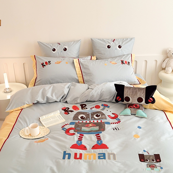 91家纺网 家纺一手货源 找家纺 （总）西西家居 2024新款亲肤舒适100支澳棉独家专版四件套--怪兽机器人