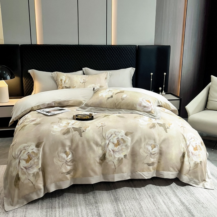 91家纺网 家纺一手货源 找家纺 氧家 2024新款数码印花天丝磨毛艾阳绒四件套 瑶芳绿