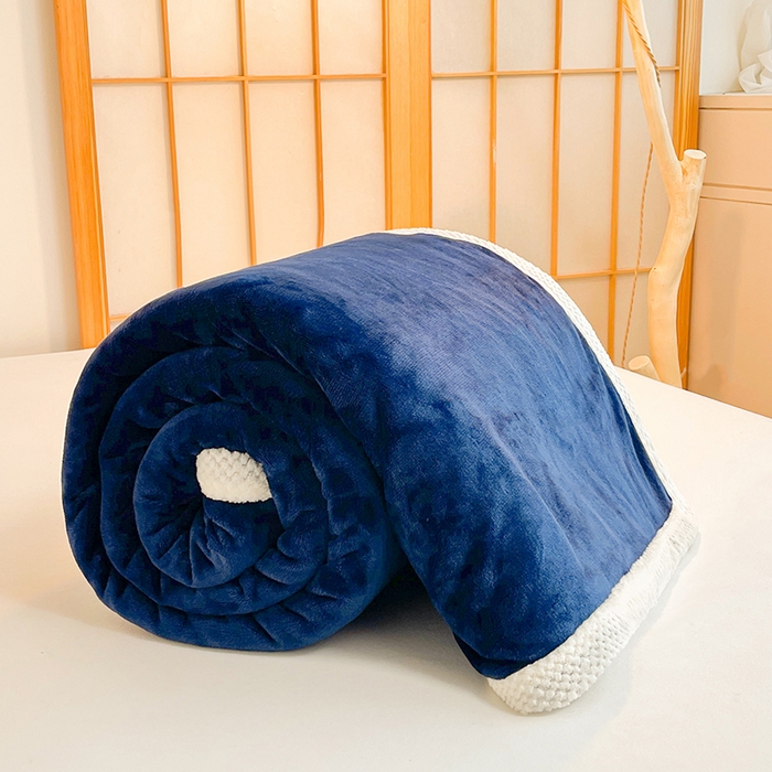 91家纺网 家纺一手货源 找家纺 千荨 2024新款亲肤舒适高克重双面牛奶绒纯色毛毯 牛奶绒-宝石蓝