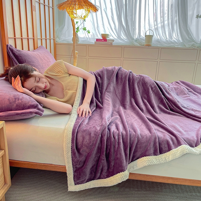 91家纺网 家纺一手货源 找家纺 千荨 2024新款亲肤舒适高克重双面牛奶绒纯色毛毯 牛奶绒-深紫色