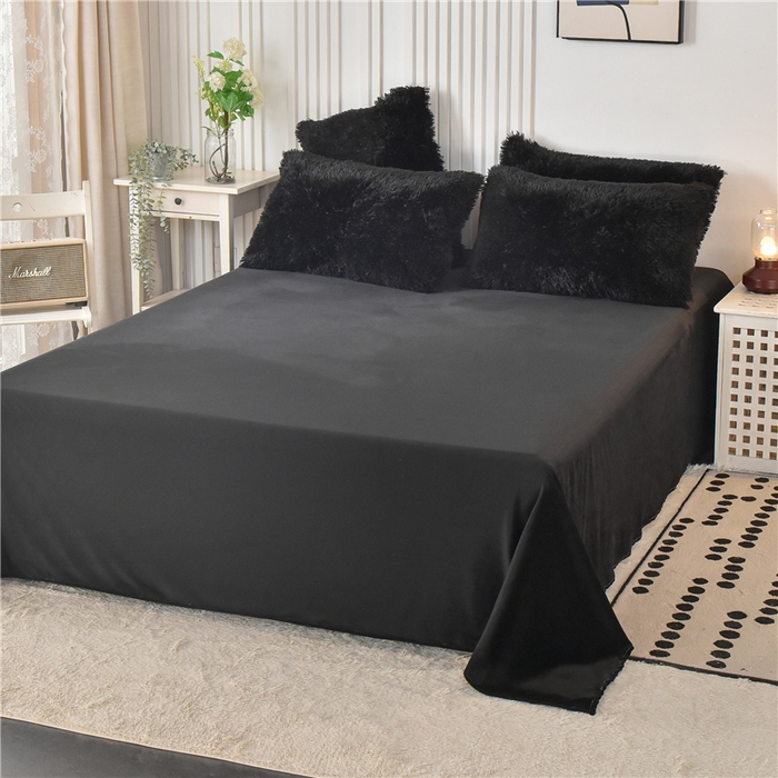 91家纺网 家纺一手货源 找家纺 鑫喜莱 2024新款长毛绒四件套 黑色