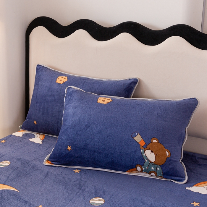 91家纺网 家纺一手货源 找家纺 欧喜璐 2024年新款 8.5-9.5斤加厚牛奶绒金貂绒法莱绒四件套单被套 太空熊