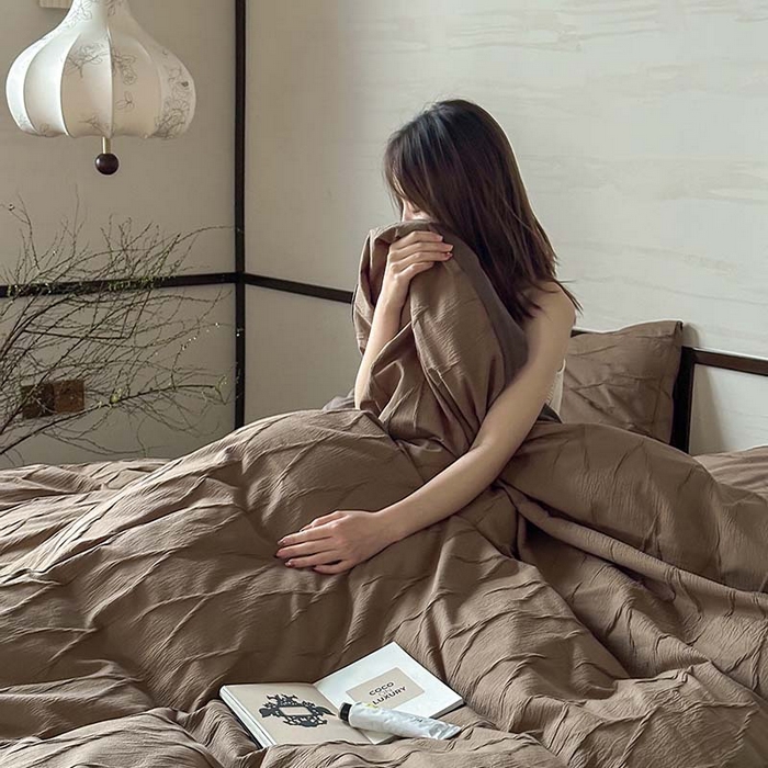 91家纺网 家纺一手货源 找家纺 2024新款全棉提花四件套-V克托瑞 可可棕