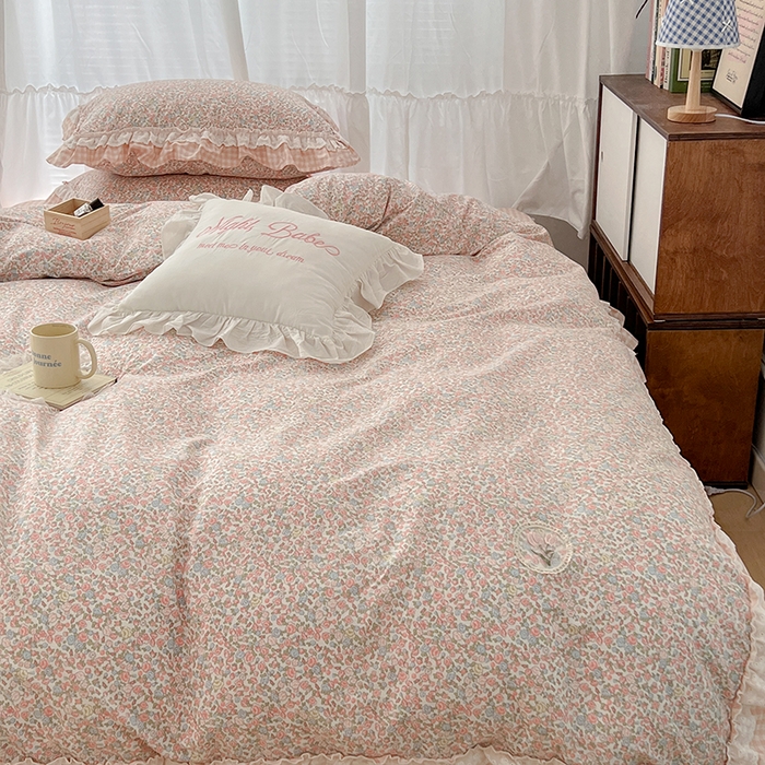 91家纺网 家纺一手货源 找家纺 昔可家纺 2024蕾丝双层花边款全棉四件套 日落花海